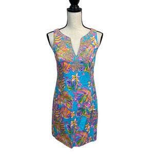 Lilly Pulitzer Gabby Shift Dress Turquoise Pink Gold Size 4